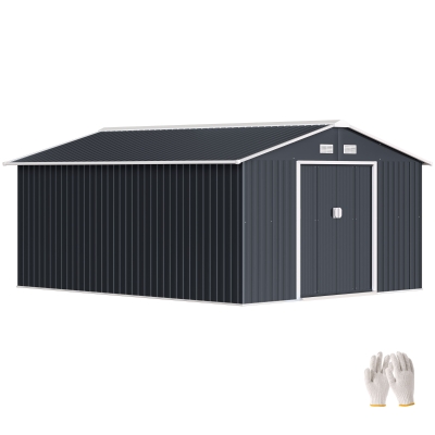 Outsunny Casetta da Giardino 340cm x 386cm x 200cm Grigio Scuro