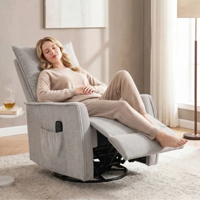 HOMCOM Sillón Masaje Reclinable Calefactable Giratorio de Chenilla con Reposapiés y Mando, Gris Claro