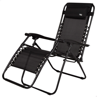 Silla Plegable Gravedad Cero Jardín con Estructura de Acero y Textileno, 86,5x13,5x67 Cm, Negro