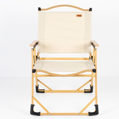 Silla Plegable Alta Glamping con Estructura de Aluminio Efecto Madera, 47x51x77 Cm, Crema