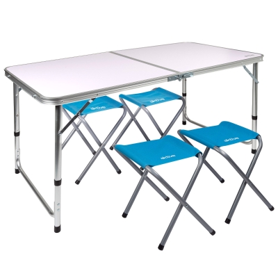 Mesa Plegable Regulable en Altura con 4 Taburetes, 120x60x60/70 Cm, Malva