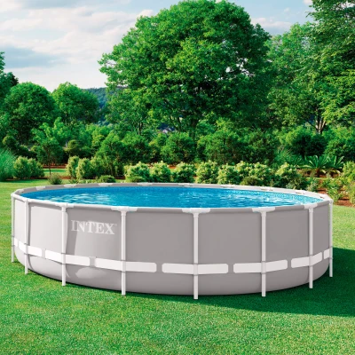 Piscina Desmontable Redonda Prisma Frame Intex con Depuradora y Accesorios, 549x549x122 Cm, Azul/Gris