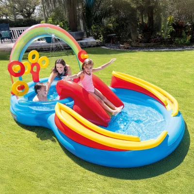 Centro de Juegos Hinchable INTEX con Tobogán y Doble Piscina, 297x193x135 Cm, Arcoíris