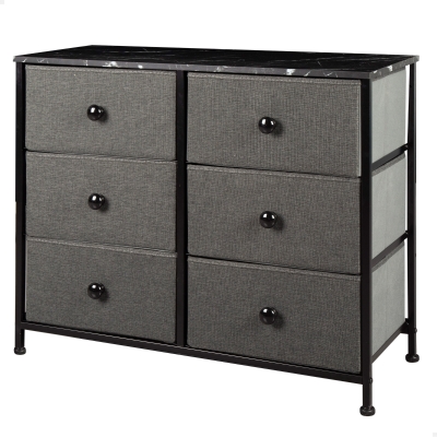 Cómoda 6 Cajones Efecto Mármol con Estructura de Acero, 80x30x62 Cm, Negro