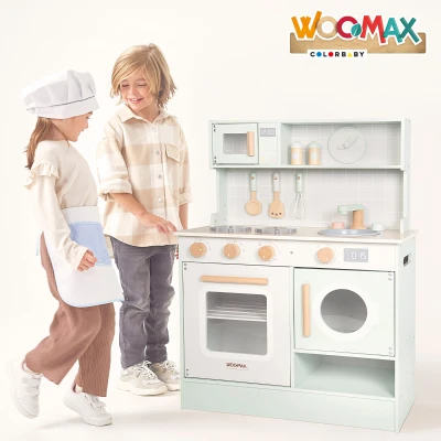 Cocinita de Madera Woomax con Microondas, Fregadero y Vitrocerámica, 60x30x85 Cm, Multicolor