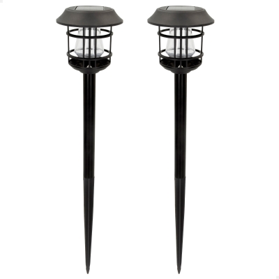 Pack 2 Focos Solares LED Luz Cálida con Estaca, 13x13x55 Cm, Negro