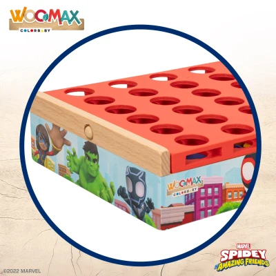 Juego 4 en Raya de Madera WOOMAX Spidey, 24x15x16 Cm, Azul y Amarillo