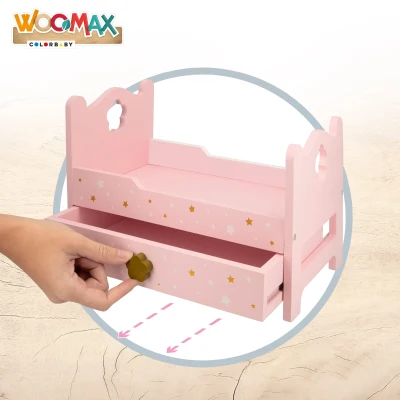 Cama para Muñecas de Madera con Cajón Extraíble, 31x16x20 Cm, Rosa