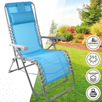 Tumbona Plegable Gravedad Cero con Cojín Acolchado, 160x52x76 Cm, Azul