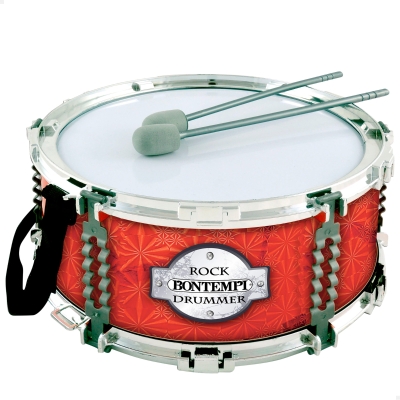 Tambor de Marcha Bontempi Doble Membrana con Baquetas y Correa, 30,5x13,5 Cm, Rojo