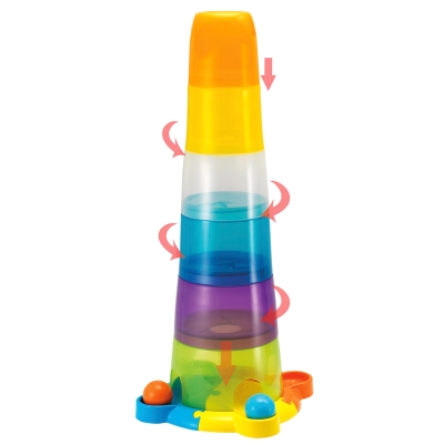 Torre Apilable 6 Niveles con Vasos en Espiral y 4 Bolas, 23x23x61 Cm, Multicolor