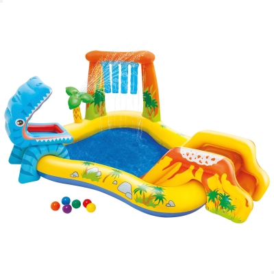 Centro de Juegos Hinchable con Tobogán Acolchado y Dinosaurio, 249x191x109 Cm, Azul