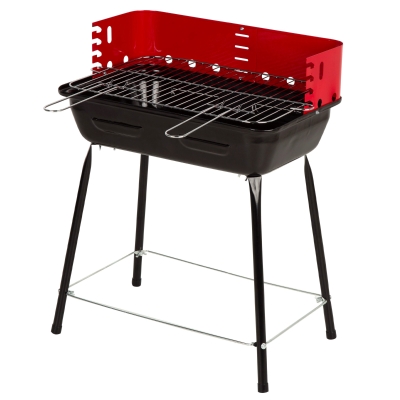 Barbacoa Portátil de Carbón Regulable en Altura con Cortavientos, 42x42x54 Cm, Negro