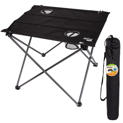 Mesa Plegable Textil para Camping Aktive, 61x50x51 Cm, Negro