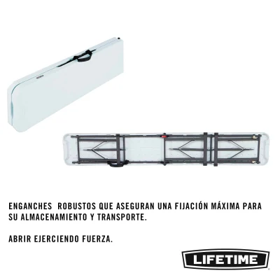 Banco Plegable Ultrarresistente 454 Kg con Protección UV, 183x29x42 Cm, Blanco