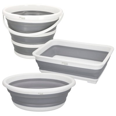 Conjunto 3 Piezas Cubos Plegables Aktive, 37x27x12 Cm, Gris y Blanco