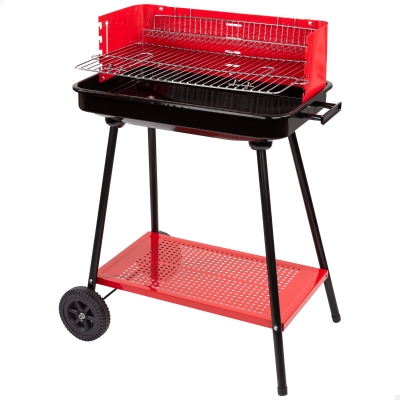 Barbacoa de Carbón Portátil Aktive Parrilla Regulable 4 Alturas, 66x44x85 Cm, Rojo y Negro