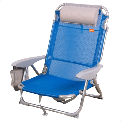 Silla de Playa Aktive Plegable Multiposición con Cojín y Posavasos, 51x45x76 Cm, Azul