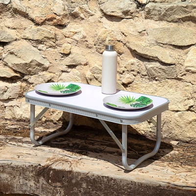 Mesa Plegable Baja de Aluminio y MDF Aktive, 56x34x24 Cm, Malva