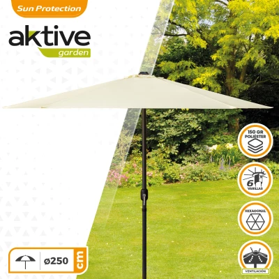 Sombrilla Hexagonal para Terraza Aktive, 250x240x3,4 Cm, Blanco