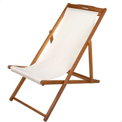 Tumbona Plegable de Madera de Acacia, 59x106x94 Cm, Beige