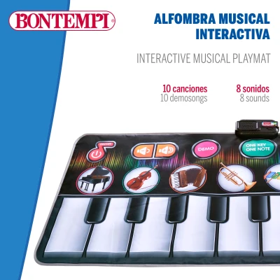 Alfombra Piano Musical Interactiva 10 Teclas y Grabación, 148x67,5x0,5 Cm, Multicolor