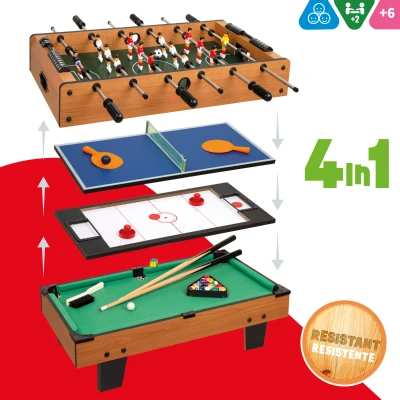 Mesa Multijuegos Sobremesa 4 en 1 Madera, 89x42,5x28,5 Cm, Marrón