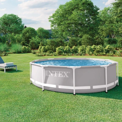 Piscina Desmontable Redonda Prism Frame INTEX con Depuradora 1.250 L/h, 305x305x76 Cm, Gris Claro
