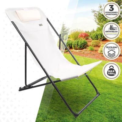 Silla Hamaca Plegable Multiposición con Cojín y Asa, 53x78x87 Cm, Blanco