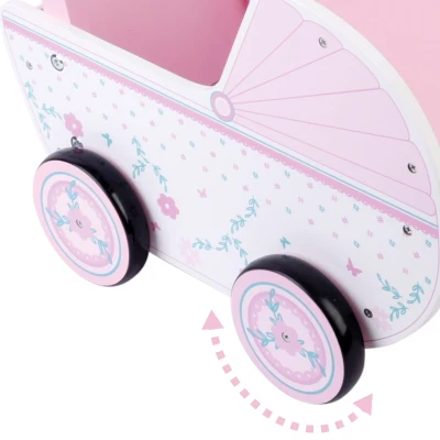 Carrito de Muñecas de Madera WOOMAX, Apto para Muñecas 30-40 Cm, 26x7x42 Cm, Blanco y Rosa