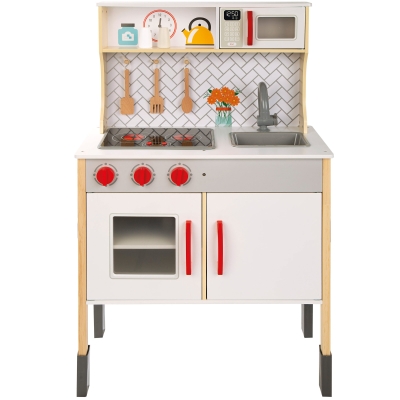 Cocina Infantil de Madera Woomax Eléctrica, 59,5x30x94,5 Cm, Madera Natural