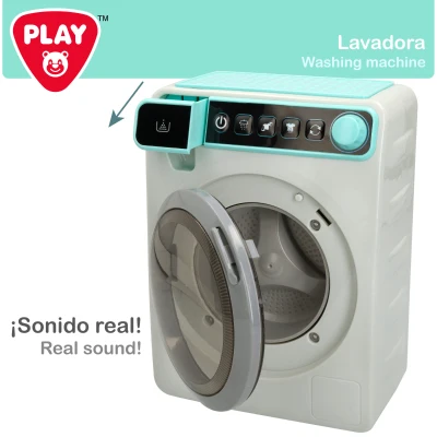 Lavadora Juguete Realista con Luz y Sonido 17,5x12x24 Cm, Gris y Azul
