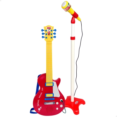 Guitarra Eléctrica Infantil Bontempi con Micrófono y Altavoz, 30x5,5x63 Cm, Rojo y Amarillo