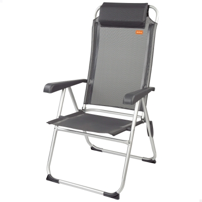 Silla Camping Plegable Multiposición con Cojín, 44x55x101 Cm, Gris Oscuro