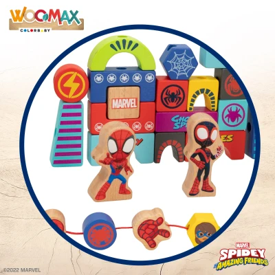 Bloques de Madera Spidey Apilables y Enlazables 33 Piezas, 31x4x28 Cm, Multicolor