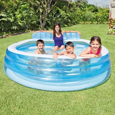 Piscina Hinchable Intex con Sillón y Porta Bebidas, 229x218x79 Cm, Blanco y Azul