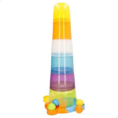 Torre Apilable 6 Niveles con Vasos en Espiral y 4 Bolas, 23x23x61 Cm, Multicolor