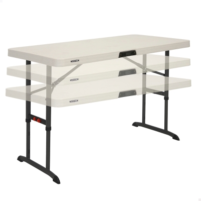 Mesa Plegable Ajustable en Altura, 122x61x61-74-86 Cm, Crema