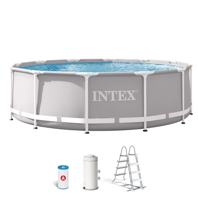 Piscina Desmontable Redonda Intex Prisma Frame con Depuradora, 366x99 Cm, Gris