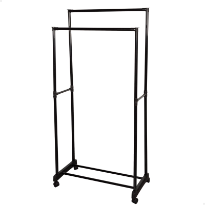 Perchero Ropa Doble con Estante y Ruedas, 75x40x157 Cm, Negro