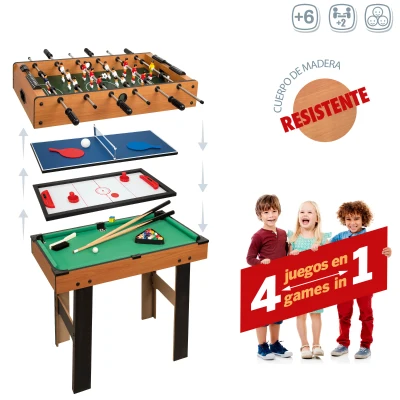 Mesa Multijuegos 4 en 1 de Madera, 87x43x73 Cm, Marrón