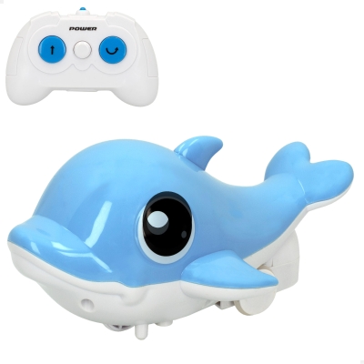 Delfín Teledirigido Recargable por USB con Mando 2,4 GHz, 17x10x22 Cm, Azul y Blanco