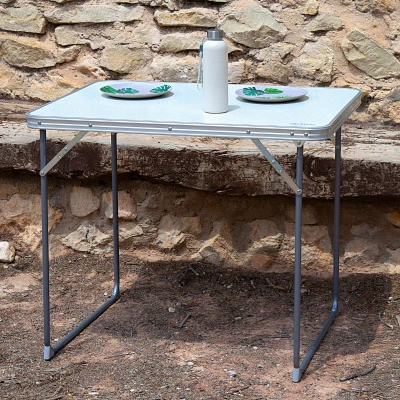 Mesa Plegable Camping Aktive Estructura de Acero y Tablero MDF, 80x60x70 Cm, Blanco