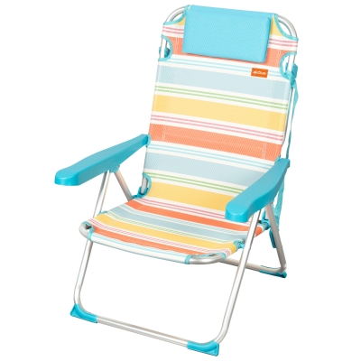 Silla Plegable Playa Aluminio Antivuelco 5 Posiciones, 48x60x90 Cm, Rayas Multicolor