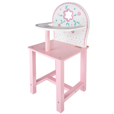 Trona para Muñecas 30-40 Cm de Madera Natural, 26x7x42 Cm, Blanco y Rosa