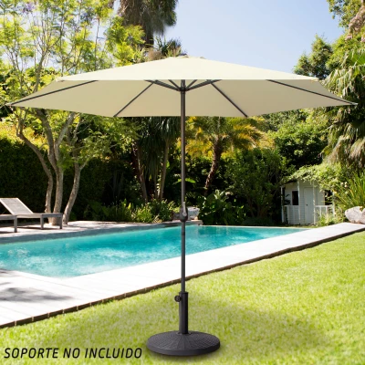 Parasol Hexagonal con Manivela y Techo Ventilado, 300x300x245 Cm, Crema