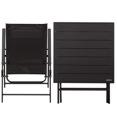 Conjunto Plegable de Jardín 3 Piezas con Mesa Cuadrada 75x75x70 Cm / 2 Sillas 47x64x95 Cm, Negro