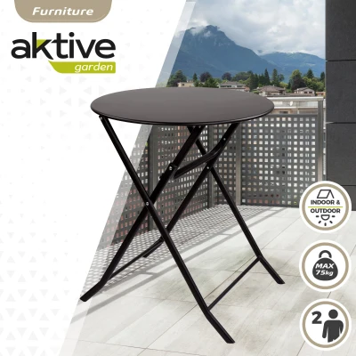 Mesa Redonda Plegable Metal, 60x60x70 Cm, Negro