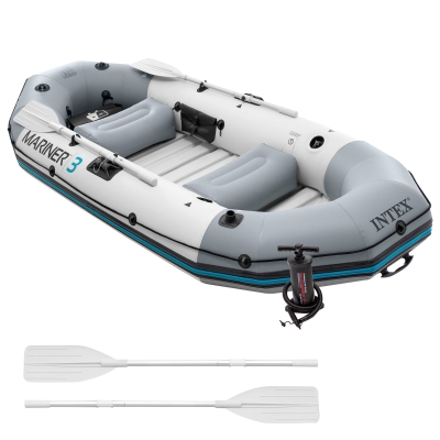 Barca Inflable Mariner 3 para 3 Personas con 2 Remos, 297x127x46 Cm, Gris