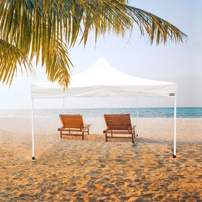 Cenador Plegable Ajustable con Estructura de Acero, 300x300x220/320 Cm, Blanco
